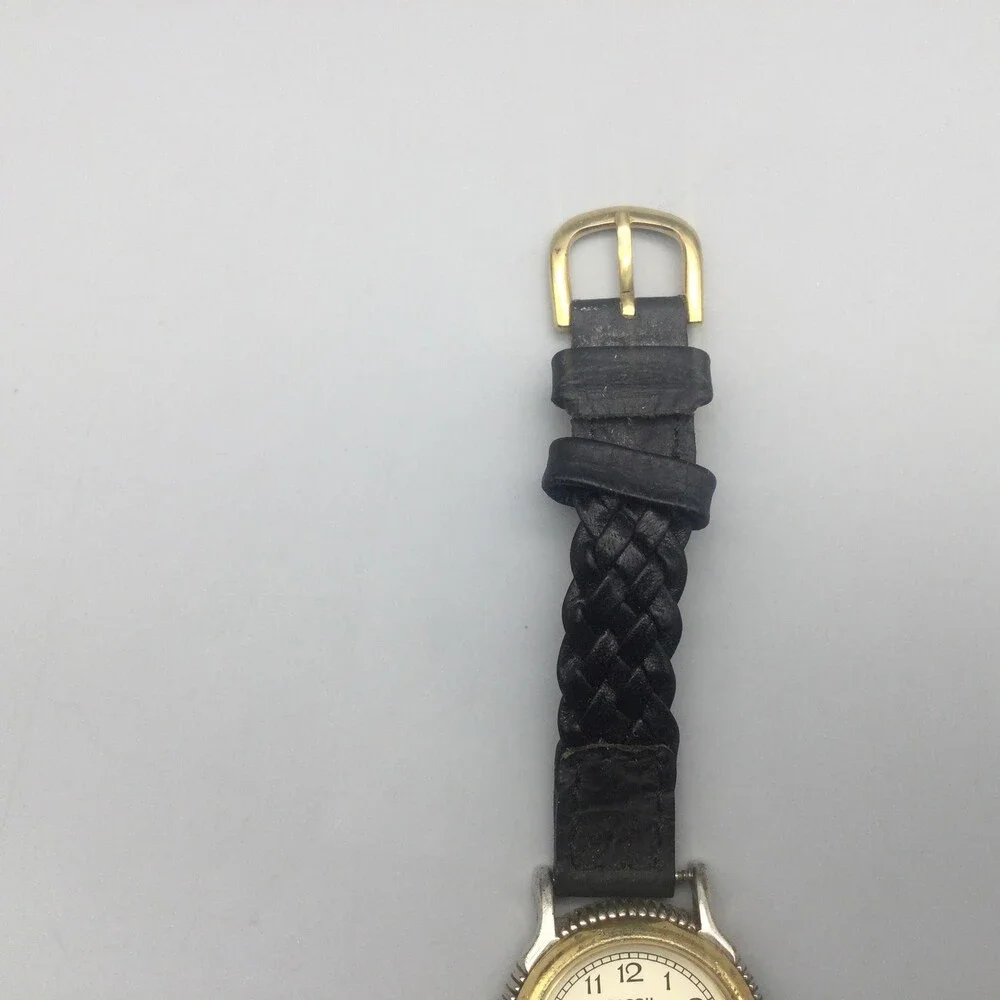 Vtg Fossil Women Watch 27mm Two Tone Braided Black Leather Date New Battery